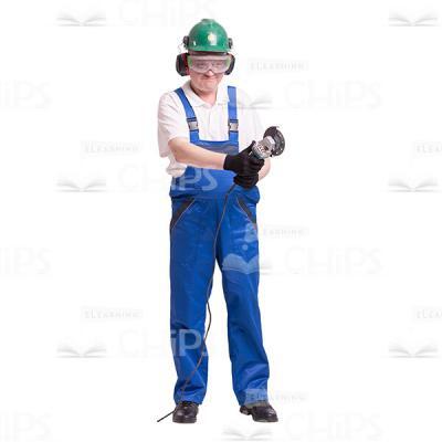 Cutout Picture Of Smiling Constructor Holding Grinder With Both Hands-0