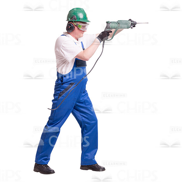 Worker Using Impact Drill Profile View Cutout Photo-0