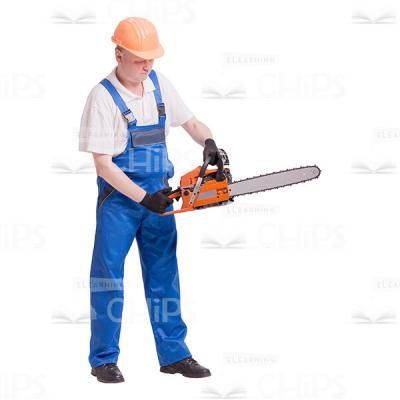 Half-Turned Worker Holding Chainsaw Cutout Photo-0