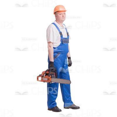 Half-Turned Calm Builder With Chainsaw Cutout Photo -0
