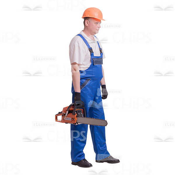 Cutout Photo Of Calm Builder With Chainsaw Standing Half-Turned-0
