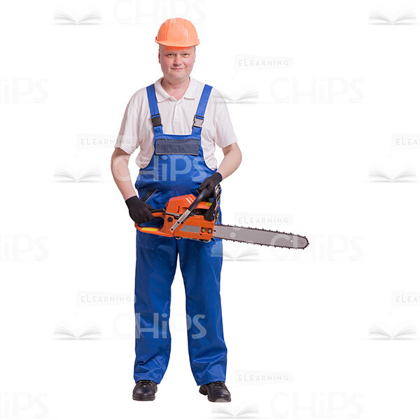 Happy Constructor With Chainsaw Cutout Photo-0
