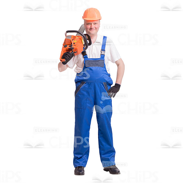Cutout Image Of Happy Worker With Chainsaw-0