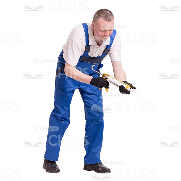 Mid-Aged Worker With Building Syringe Gun Leaning Forward Cutout Image-0