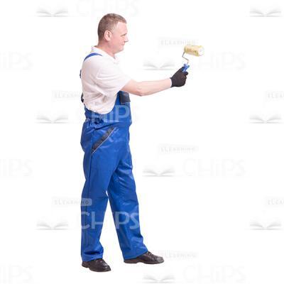 Cutout Photo of Middle-aged Builder Standing Sideways and Painting-0