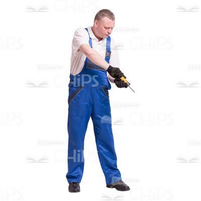 Cutout Photo of Middle-aged Builder Unscrewing a Grommet-0