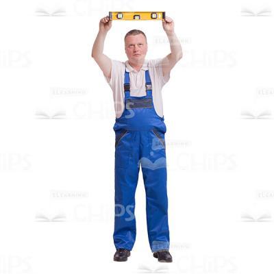 Cutout Image of Middle-aged Builder Raised up a Level Tube Horizontally-0