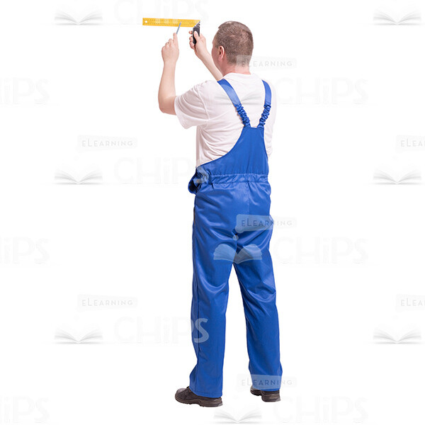Cutout Image of Middle-aged Builder Standing His Back and Drawing a Horizontal Line-0