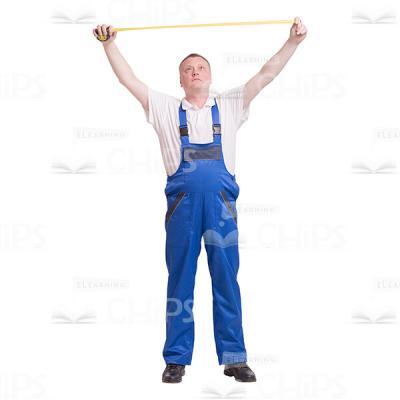 Cutout Picture Of Mid-Aged Worker Measuring Length-0