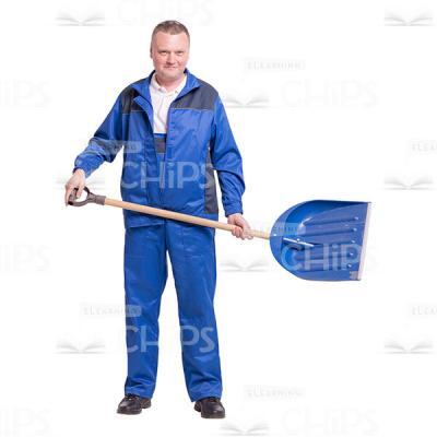 Serious Worker Holding Scoop Shovel With Both Hands Cutout Image-0