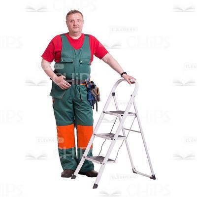 Middle-Aged Repairman Standing Near Folding Ladder Cutout Picture-0