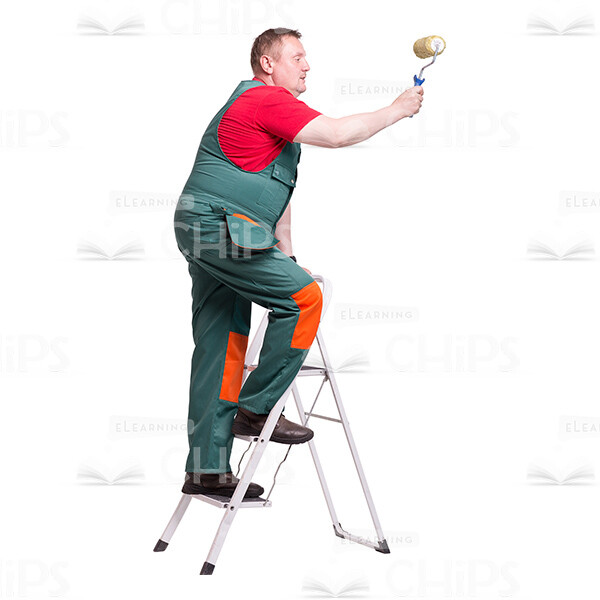 Cutout Photo of Focused Worker Standing on the Ladder and Painting the Wall-0