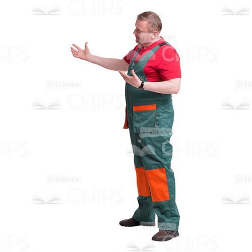 Cutout Photo of Middle-aged Repairman Waving His Hands Profile View-0