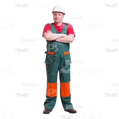 Attentive Looking Middle-Aged Repairman In Helmet With Crossed Arms Cutout Picture-0