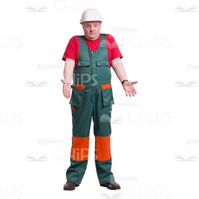 Middle-Aged Repairman In Helmet With What Should I Do Gesture Cutout Picture-0