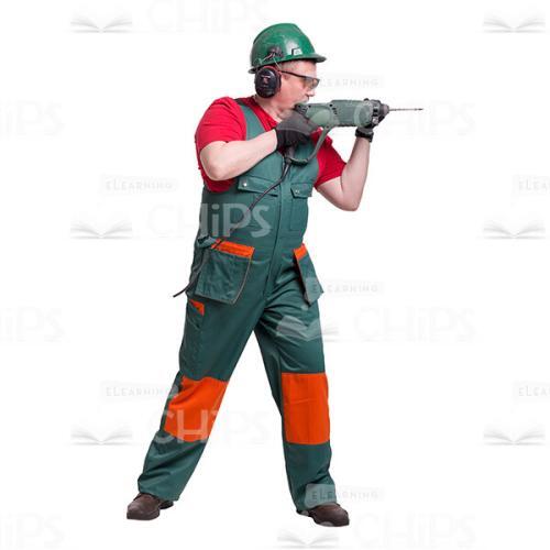 Cutout Picture of Focused Builder Holding a Corded Drill at Eye Level-0