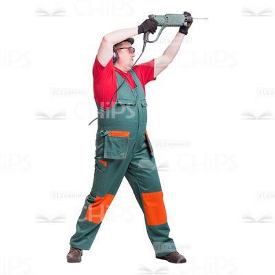Cutout Picture of Focused Builder Raised an Impact Drill up and Drilling-0