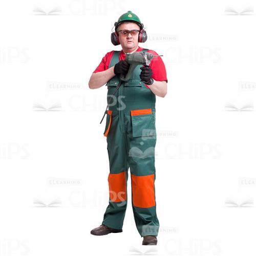 Cutout Photo of Middle-age Handyman Holding Electric Drill at Breast Height-0