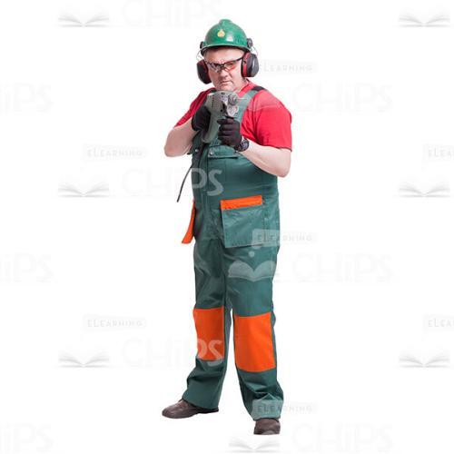 Cutout Photo of Middle-age Handyman Holding Electric Drill and Looking over It-0