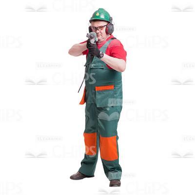 Cutout Photo of Strict Middle-age Handyman Aiming at Somebody with Impact Drill-0