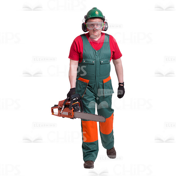 Cutout Photo of Focused Handyman Carrying a Chain Saw-0