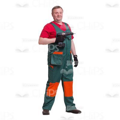 Cutout Photo of Pleased Handyman Holding a Screw Gun in His Right Hand-0