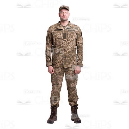 Focused Military Man Standing Straight Cutout Photo-0
