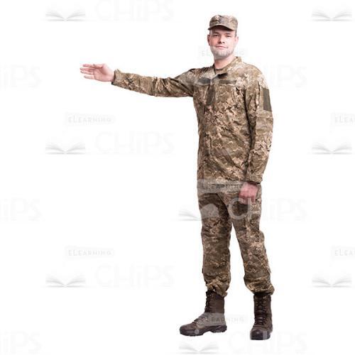 Smiling Young Soldier With The Stretched Right Arm Cutout Photo-0