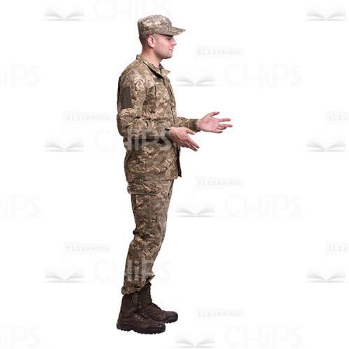 Profile View Standing Gesticulating Young Soldier Cutout Photo-0