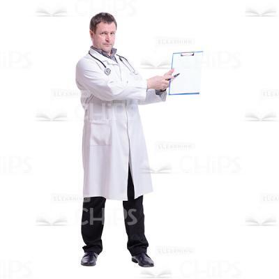 Cutout Photo of Suspecting Doctor Pointing with His Pen at the Folder-0