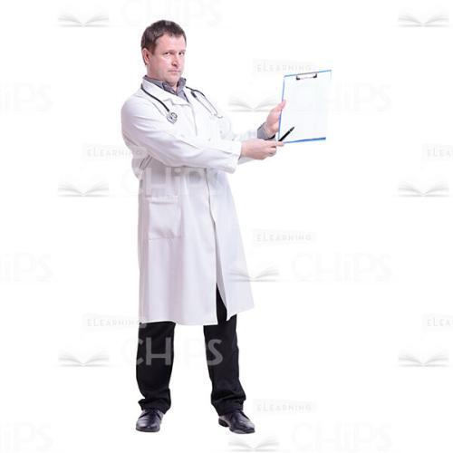 Cutout Picture of Middle-aged Doctor Pointing with His Pen and Looking at the Camera-0