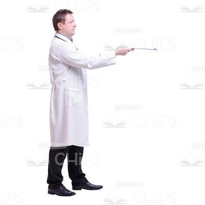 Cutout Image of Middle-aged Doctor Extending a Folder to Someone-0