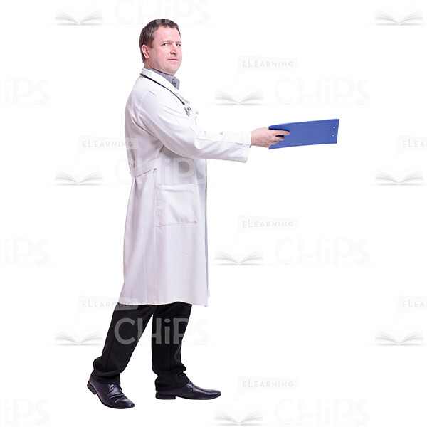 Cutout Picture of Pleased Doctor Extending a Folder and Looking at the Camera-0