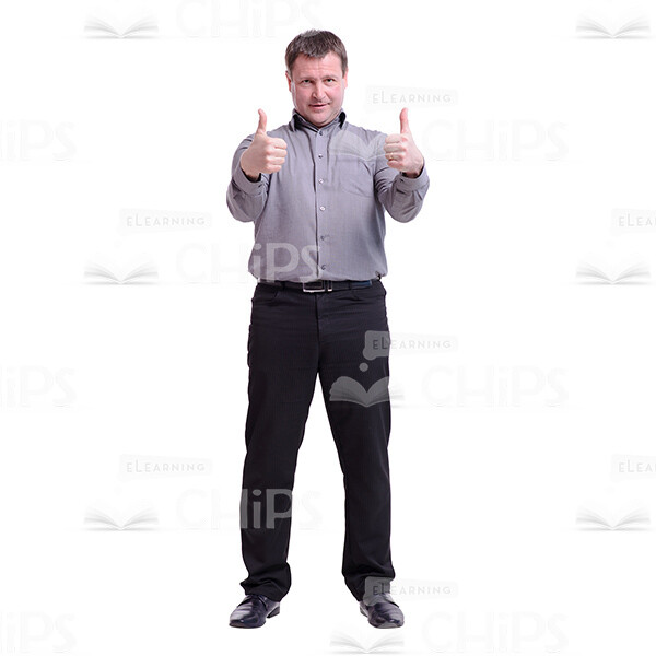 Satisfied Middle-aged Man Showing Thumbs up Gesture with Both Hands Cutout Image-0
