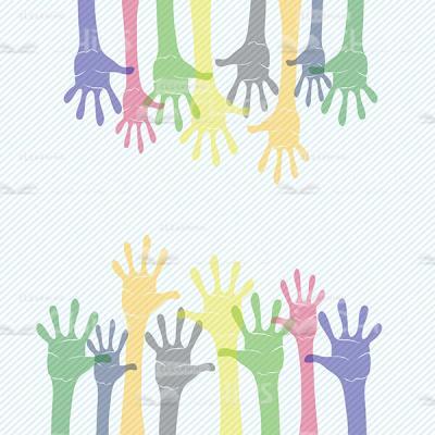 Colorful Hands Over Stripped Background Vector Artwork-0