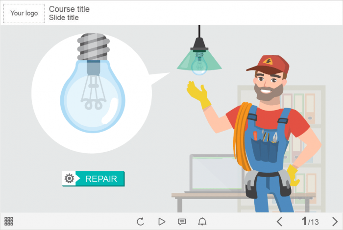 Vector Repairman with Light Bulb — Download Lectora Publisher Course Starter Template