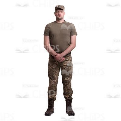 Young Soldier Standing With The Crossed Hands Cutout Photo-0