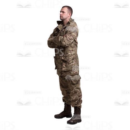 Sideway Crossed Arms Standing Young Soldier In The Camouflage Cutout Photo-0