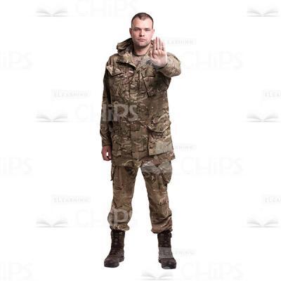 Young Soldier In The Camouflage With Stop Gesture Cutout Photo-0