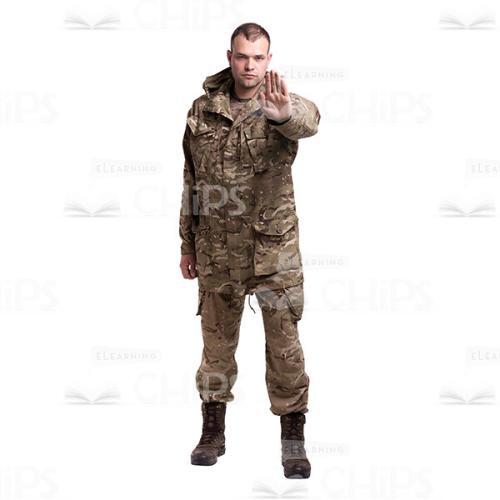 Serious Young Soldier In The Camouflage With Stop Gesture Cutout Photo-0