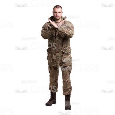 Serious Young Soldier In The Camouflage With Forbidding Gesture Cutout Photo-0