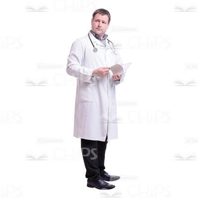 Cutout Photo of Middle-aged Doctor Flipping through the Medical Card-0
