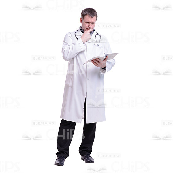 Cutout Picture of Thoughtful Doctor Holding a Medical Card in His Hand-0