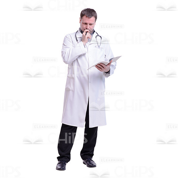 Cutout Picture of Pensive Mid-aged Doctor Holding a Medical Card in His Hand-0