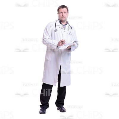 Cutout Picture of Serious Doctor Stopped Writing in a Health Card-0