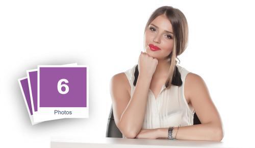 Nice Business Woman Sitting At Table Stock Photo Pack-0