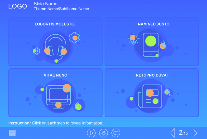 Blue Clickable Steps with Icons — Storyline Template-0