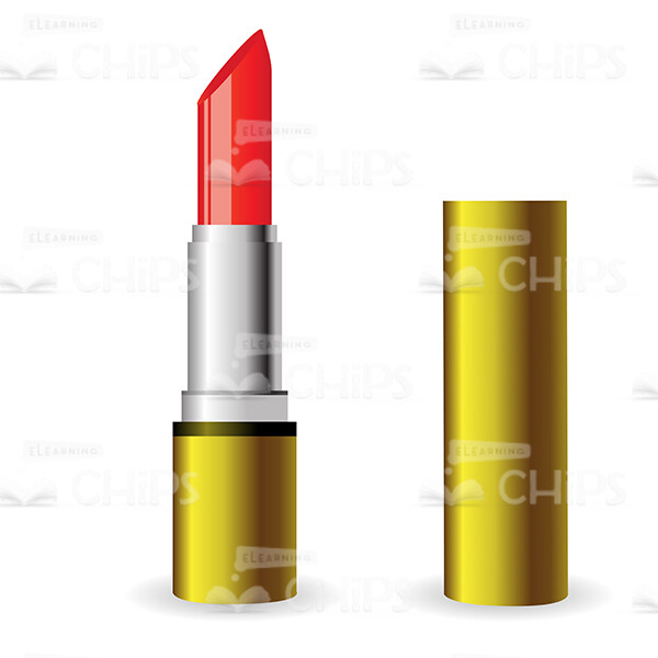 Red Colored Lipstick in Golden Tube Vector Image-0