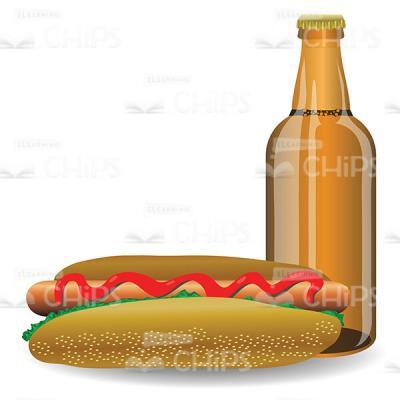 Hot Dog with Glass Bottle Vector Image-0