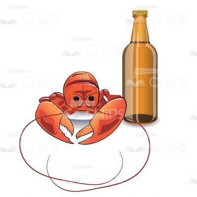 Crayfish with Glass Beer Bottle Vector Image-0